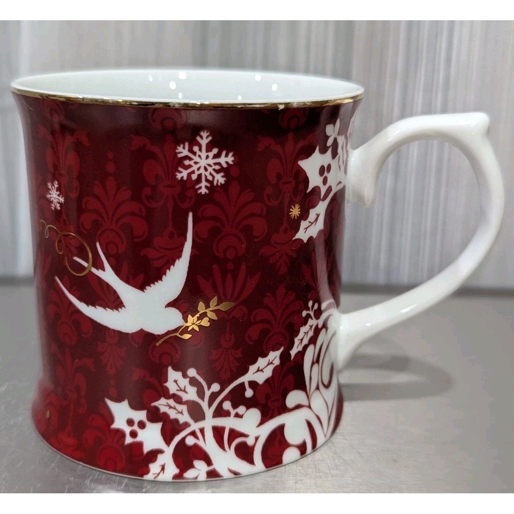 Starbucks Christmas‎ Coffee Mug Cup Red Gold Birds by Rosanna 2010 12 OZ